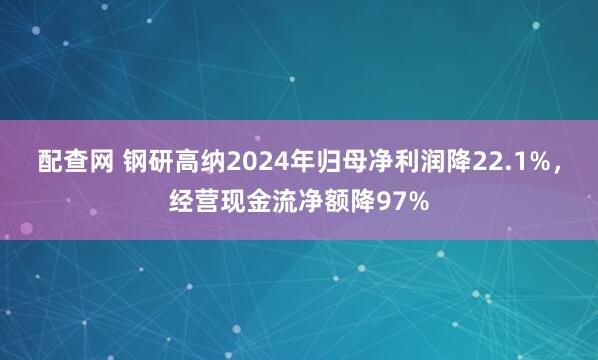 配查网 钢研高纳2024年归母净利润降22.1%，经营现金流净额降97%
